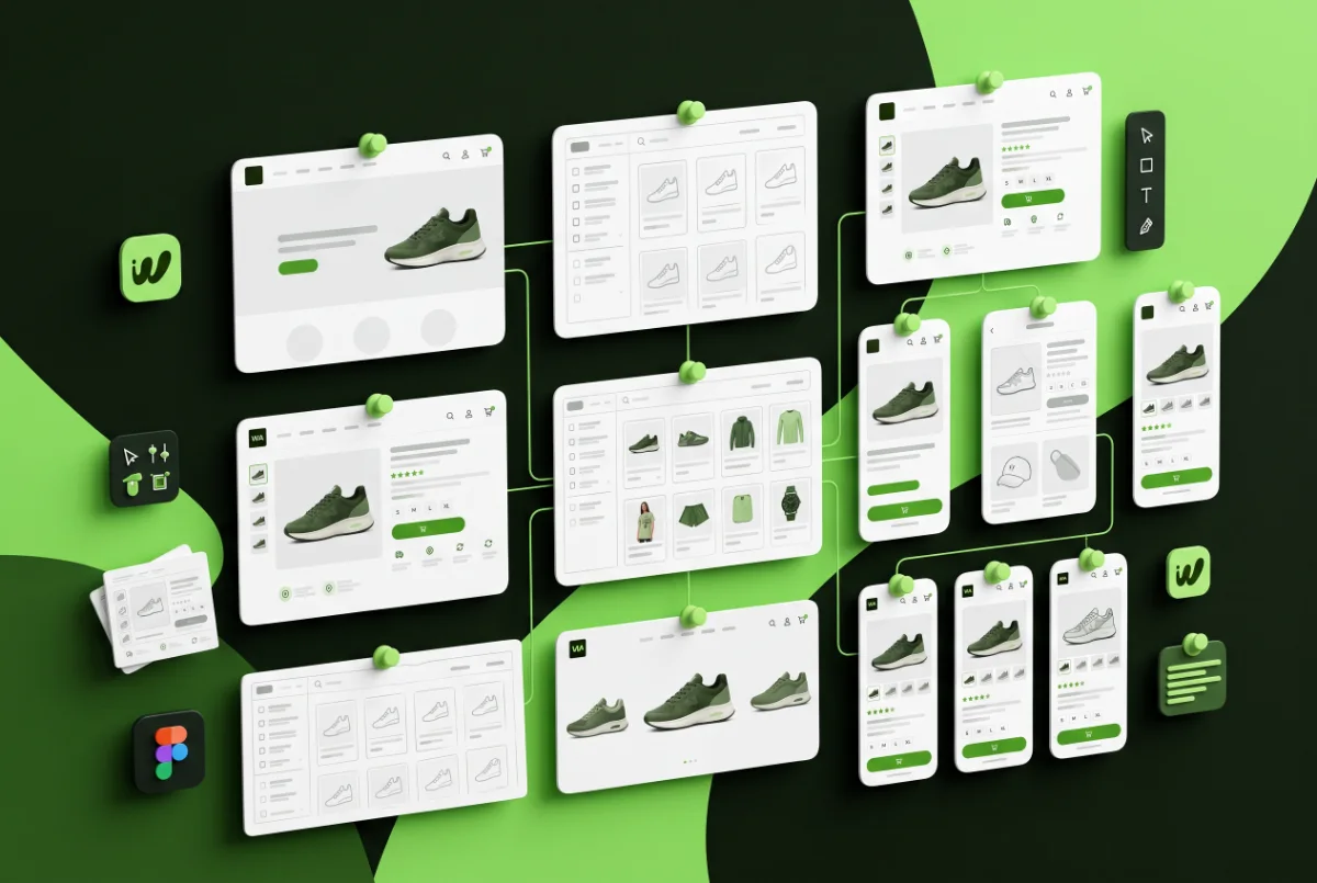 Mur de maquettes Figma de boutiques e-commerce